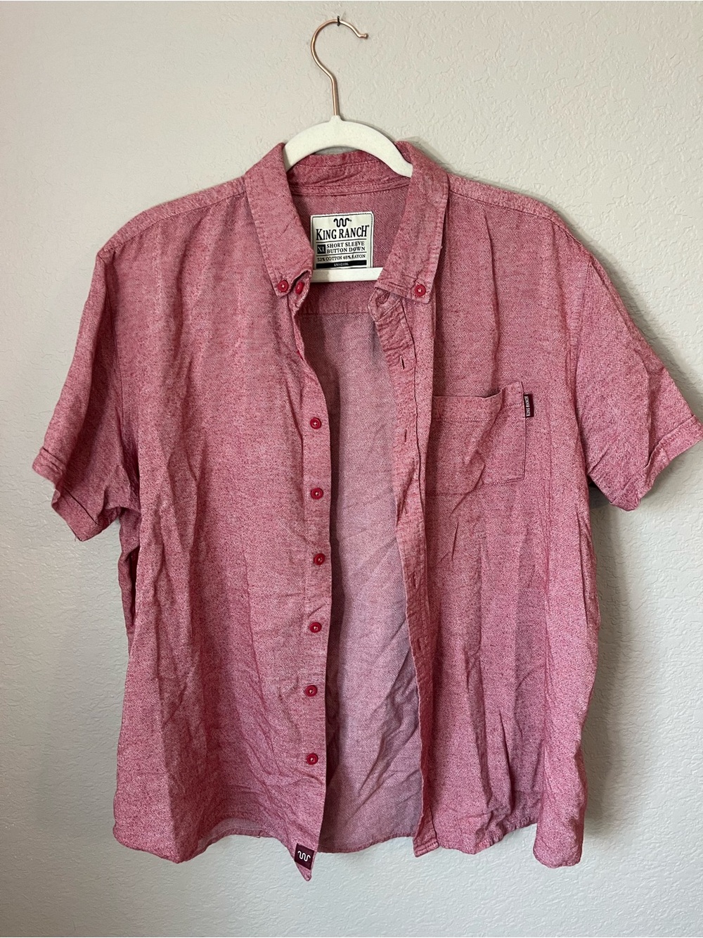 King Ranch Men’s XL Red Chambray Short Sleeve Button Down Western Ranch Shirt